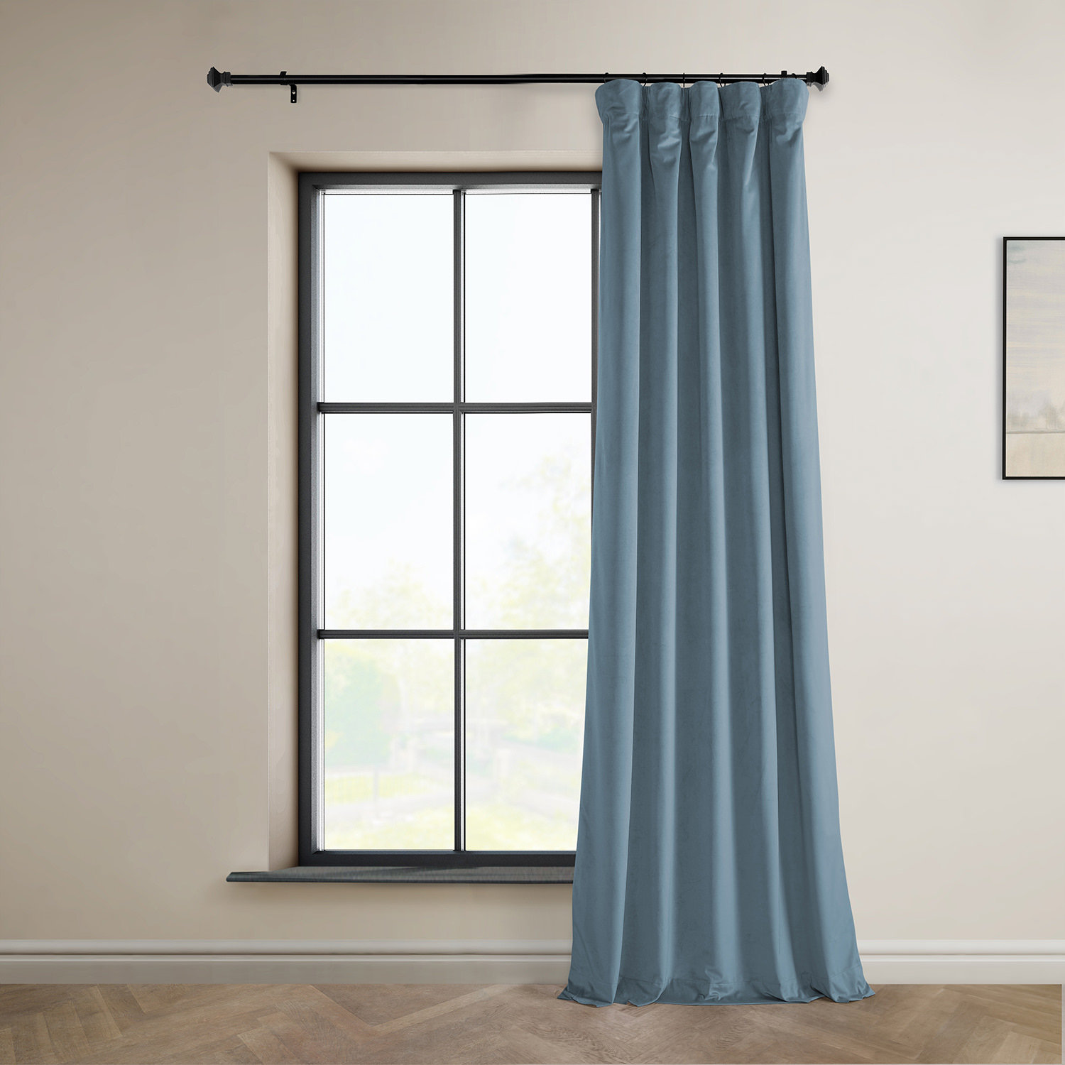 Matra Plush Velvet Room Darkening Curtain Panel, Blue Gray, 50" W x 120" L
