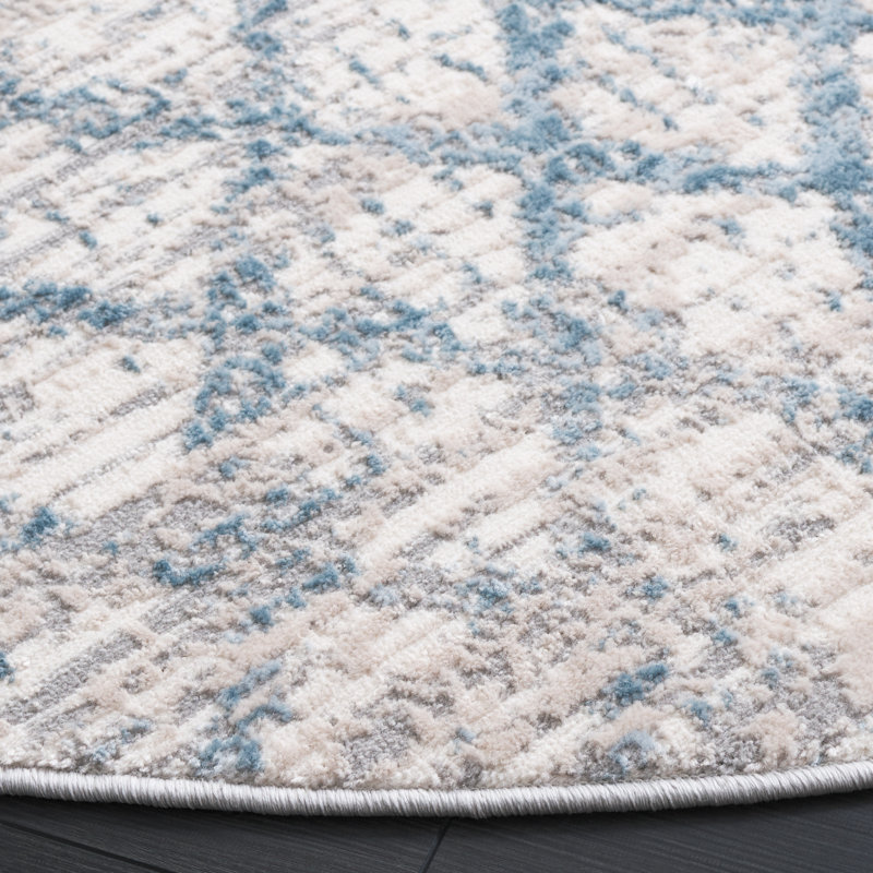 Peabody Geometric Blue/Ivory Area Rug, Round 6'7"