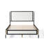 Lit avec tête de lit en tissu blanc, cadre champagne argenté et noir-765325063