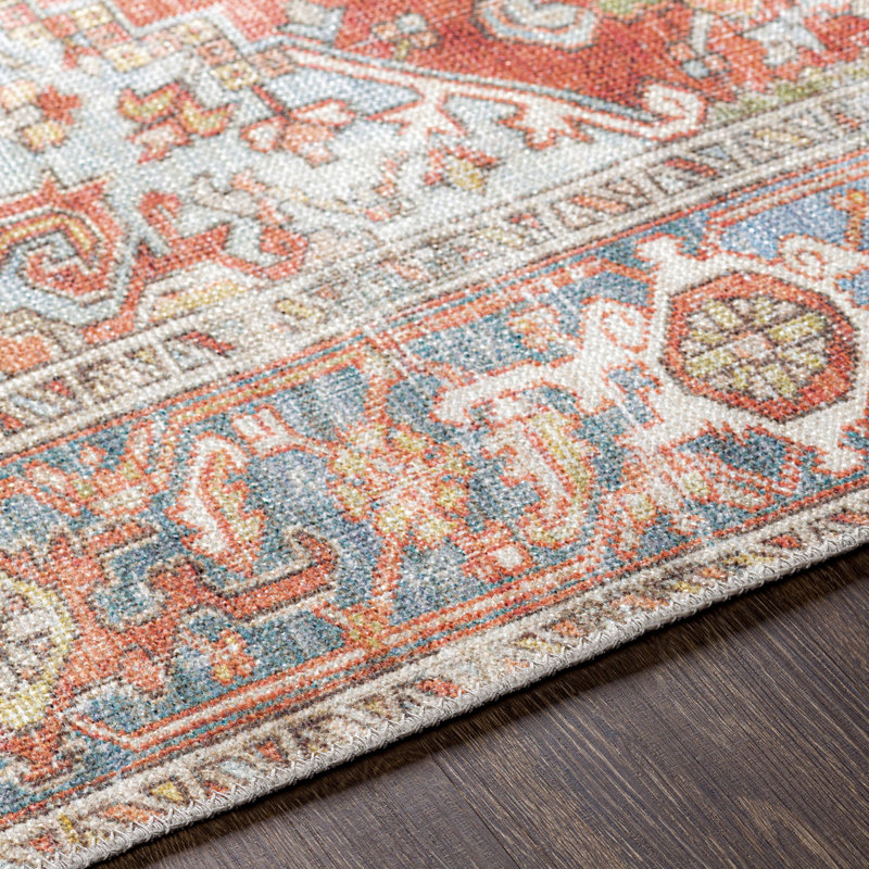 Chavarria Machine Washable Oriental Brown/Brick Red Area Rug, Rectangle 8'10" x 12'