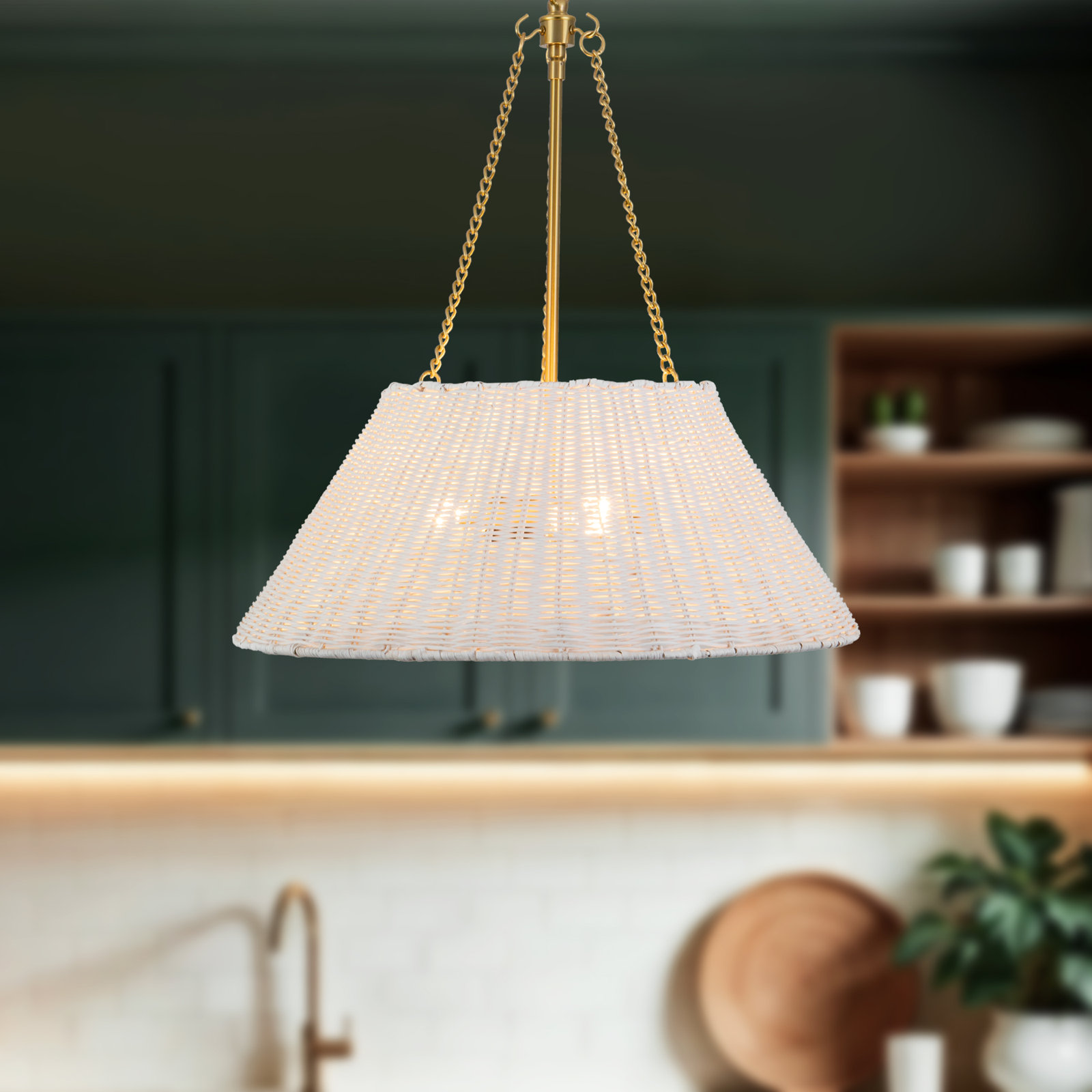 Ariette 22-in Pendant, White Rattan