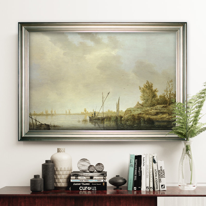 River River Windmills - impression, Cadre argenté, H 30 po x l 42 po x P 2 po, Pas de tapis