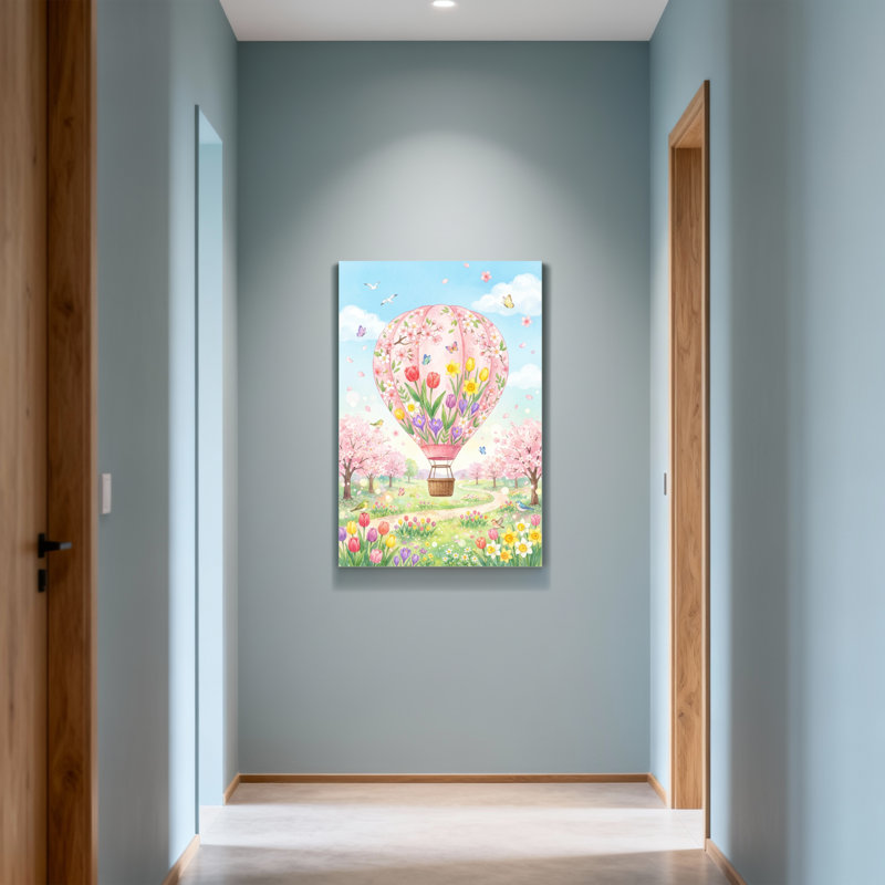 Paysage et nature, montgolfière, jardin de fleurs de cerisier, H 18 po x l 12 po