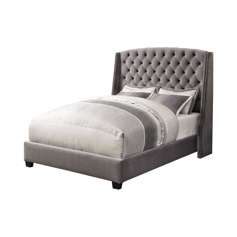 Lit tapissier gris Mayrin, Double