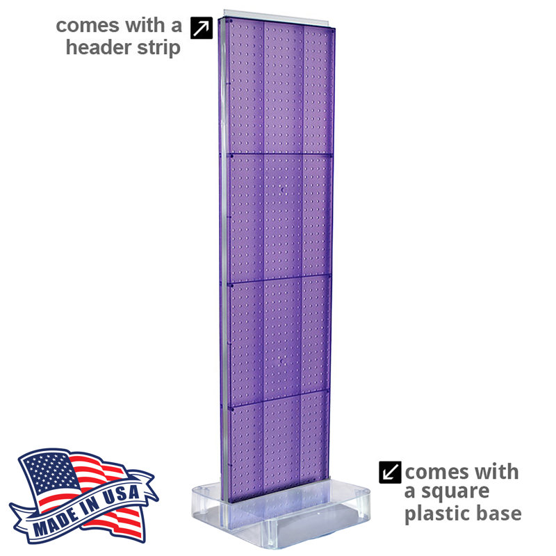 Purple Two-sided Pegboard Floor Display On Studio Base With (50) 6" Clear Hooks