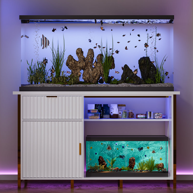 Helge 55-75 Gallon Fish Tank Stand with ED Light, Heavy Duty Aquarium Stand, White