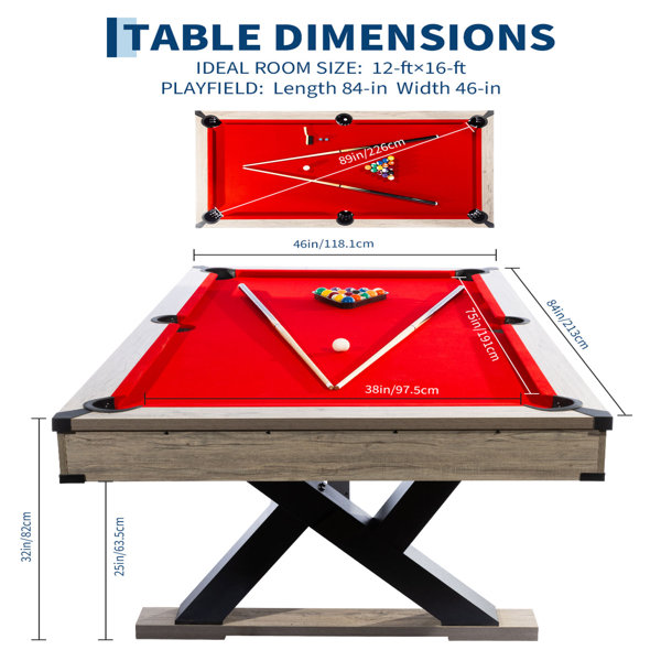 Qeetex 7FT Pool Table with K-Leg Design, 84