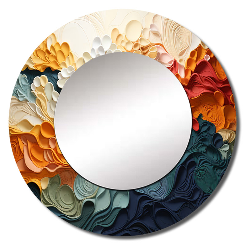 Biomorphism Organic Forms VI - Biomorphism Decorative Mirror, Modern Large Round Wall Mirror, Printed Metal Art, 23" x 23"