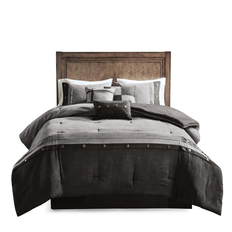 Édredon en fausse daim gris 7 pièces 7 pièces avec coussins décoratifs faciles à laver, Gris