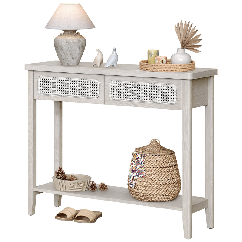 39.4" Console Table With 2 Drawers, Oatmeal Beige