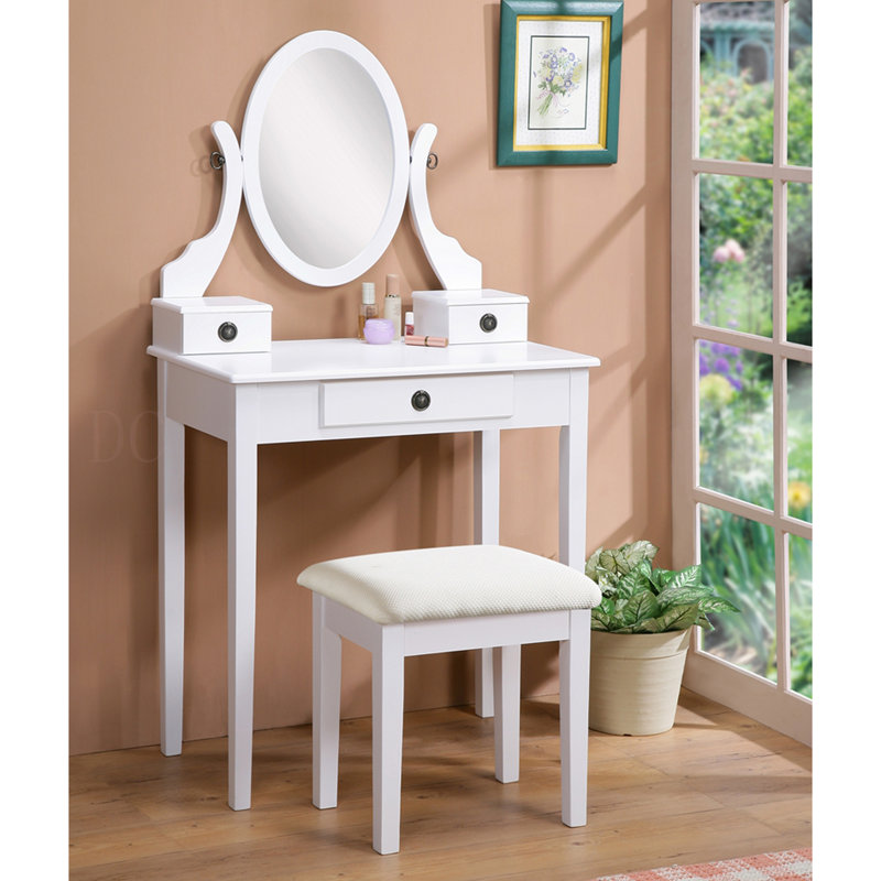 Moniys Wood Moniya Makeup Vanity Table And Stool Set, White