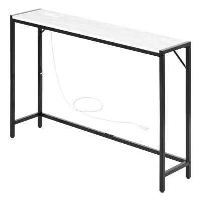 Console en marbre avec prise de courant intégrée, moderne et longue, s'adapte aux endroits restreints, espace, structure, plateau en faux blanc, patins réglables, fonction, étroit, fonction de charge longue étroite, pour derrière