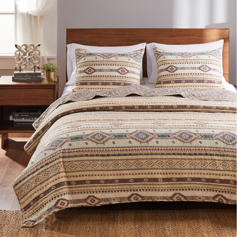King Reversible Southwestern Microfiber Quilt Set in Brown