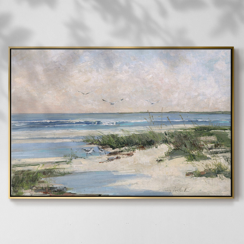 «Soft Morning Sea», reproduction sur toile avec cadre flottant, H 17 po x l 25 po x P 2 po, Or