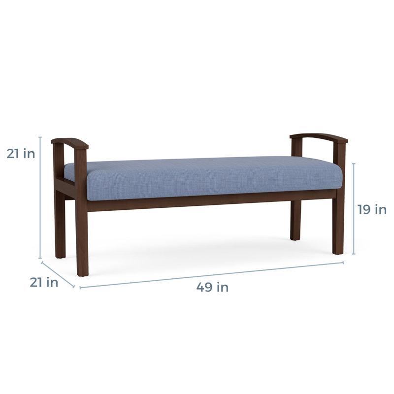 Banc en bois massif Amherst, Chambray bleu marine clair, Noyer Riftwood