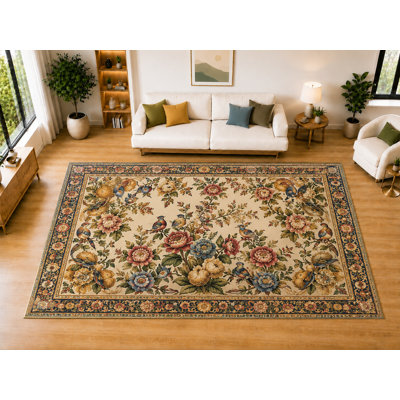 Grand tapis rétro ultra léger 6 pi 7 po x 9 pi 10 po «Ultra Léger» pour le salon, la salle à manger et la chambre à coucher, tapis d'intérieur à poils courts et doux, décoration botanique