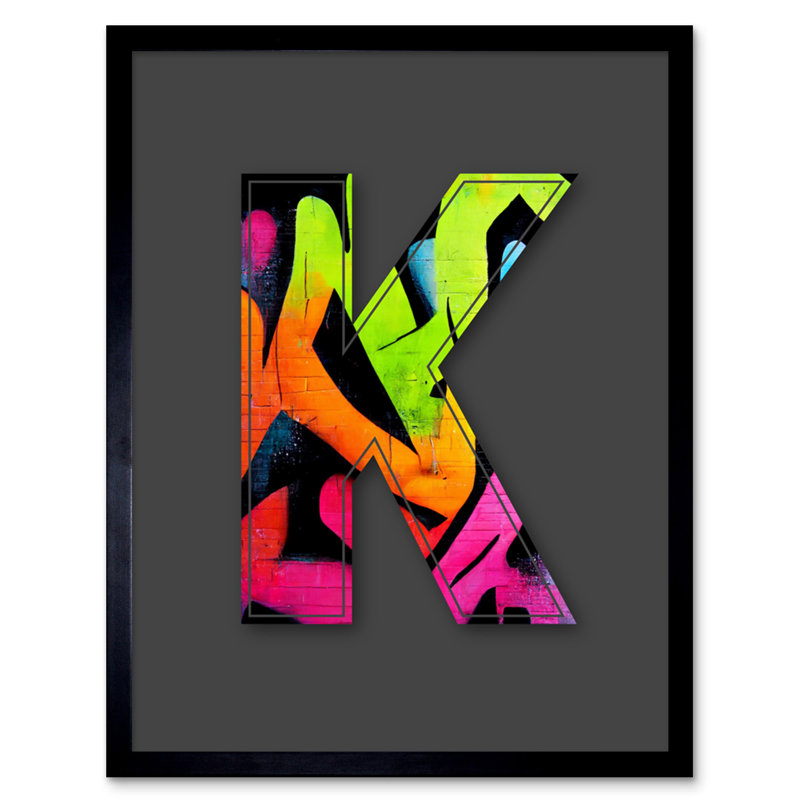 Letter K Neon Abstract - Single Picture Frame Print