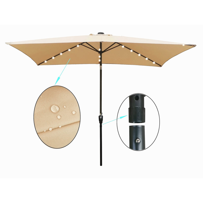 Parasols de marché extérieurs 10 x 6,5 t à DEL avec manivelle et bouton poussoir pour abat-jour de jardin, Tanné