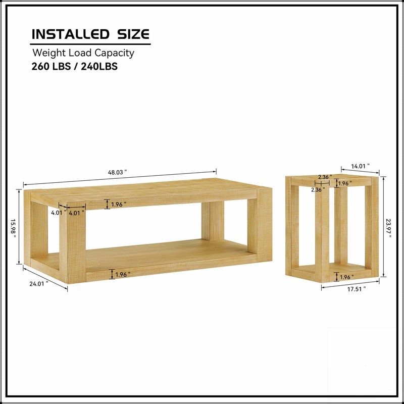 Ensemble de 2 tables basses rectangulaires modernes à 2 niveaux, facile à assembler pour le salon et la chambre à coucher, durable et élégant
