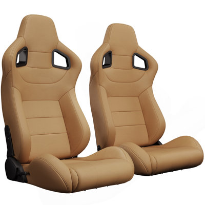 2PC Universal Racing Seats Stitch Brown PVC Leather Reclinable Carbon Look Leather Brown With Adjustor Slider(Not Including Seat Bracket ) 1 Box Of 2 Pieces