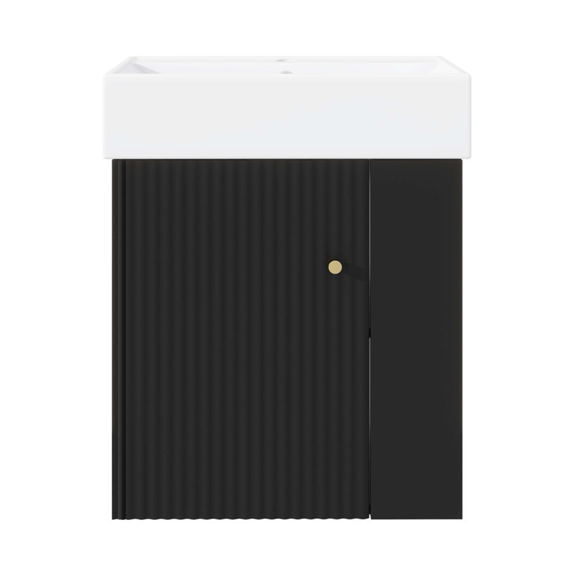 Meuble-lavabo mural de 21,6 po avec lavabo encastré en céramique, Noir