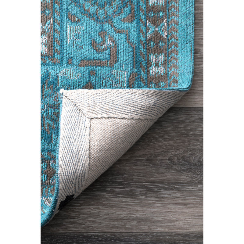Tapis de coton blue area Venetia, Rectangle 7 pi 6 po x 9 pi 6 po