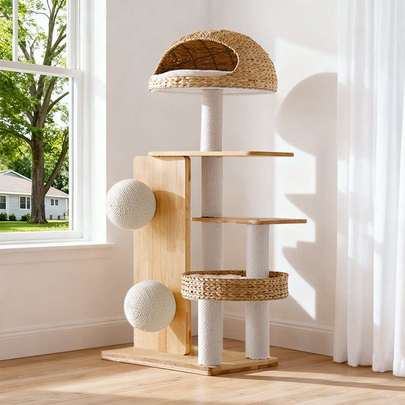 Arbre à chat multifonctionnel en rotin