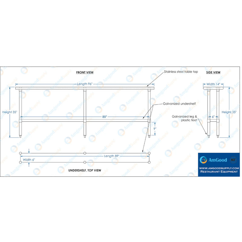 96" Stainless Steel Workbench with Galvanized Undershelf