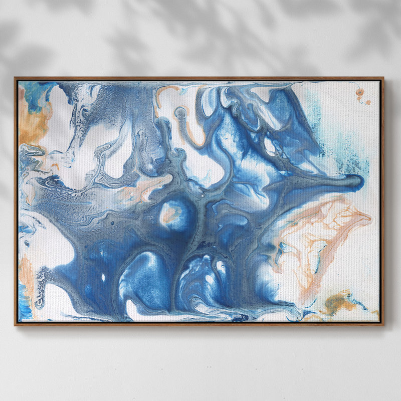 Bleu dansant II, H 17 po x l 25 po x P 2 po, Toile encadrée noyer flottant, Non