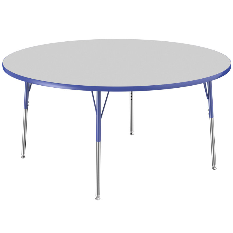 Table ronde à hauteur réglable, H 24 po x L 60 po x l 60 po, Gris / bleu, Gris