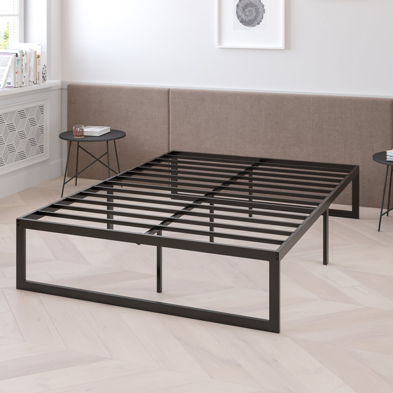 King Black Metal Platform Bed Frame with Memory Foam Mattress