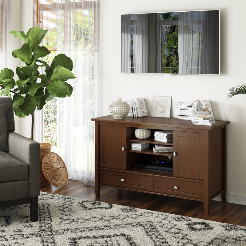 Warm Shaker 47"W Solid Wood Transitional Tall TV Stand for TVs up to 50" with 2 Cabinets, 2 Drawers, and Adjustable Shelves