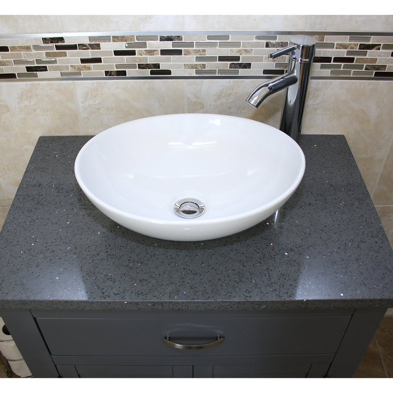 Robichaud 751mm Single Bathroom Vanity with Vessel Ceramic Basin, Grey Quartz, Grey