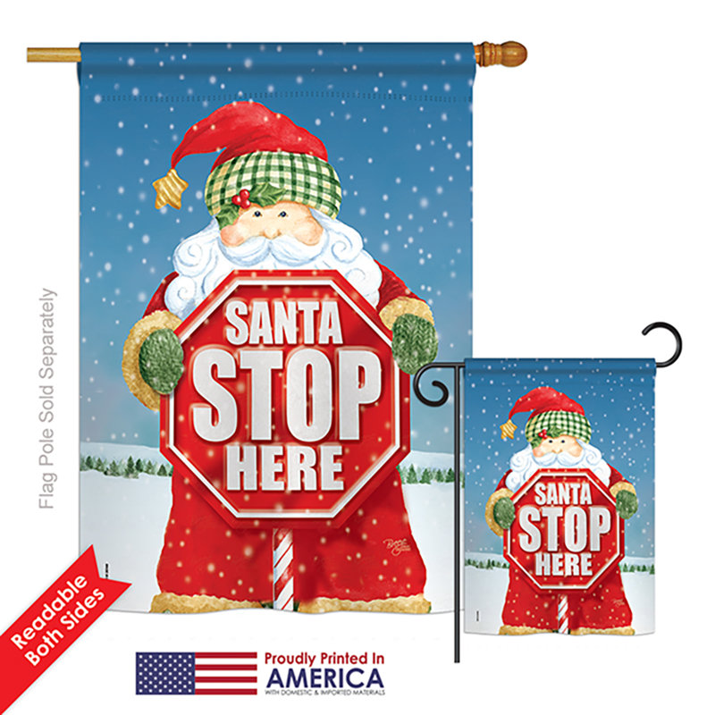 « santa stop here », impression de noël en polyester de 2 côtés 40 x 28 po ensemble de drapeau