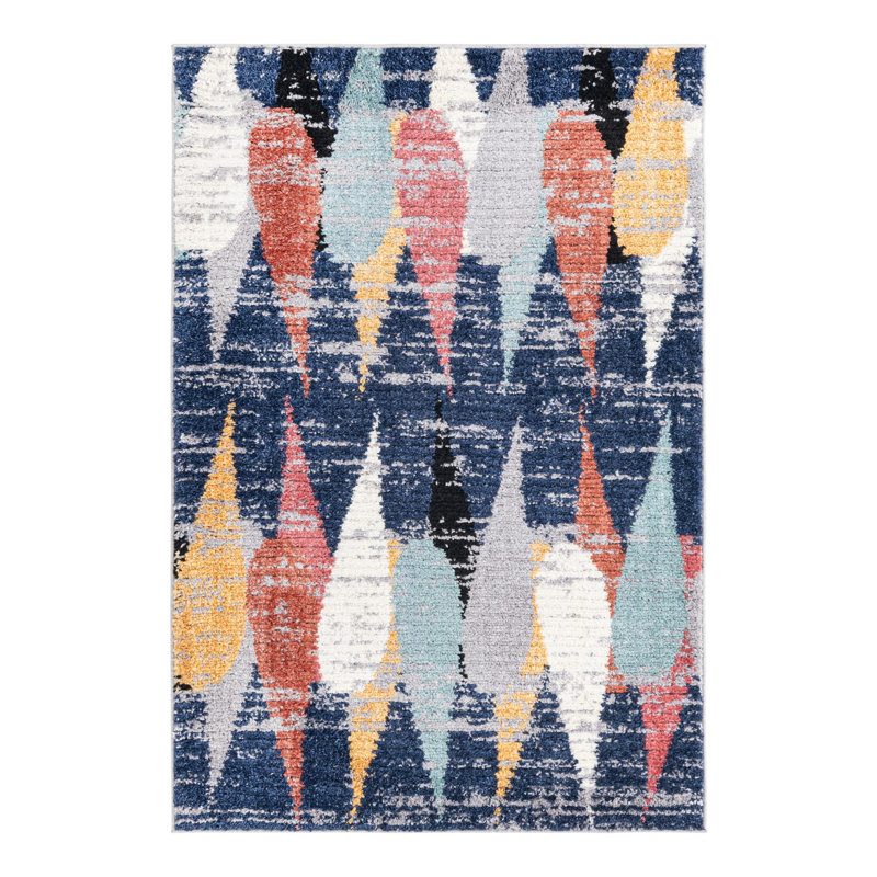 Tapis bleu / rose / jaune / gris / blanc Fidelia, Rectangle 6 pi x 9 pi