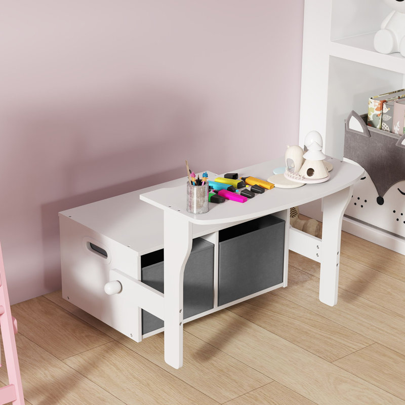 AIYAPLAY 3 in 1 Kids Storage Bench with 2 Removable Fabric Bins, White