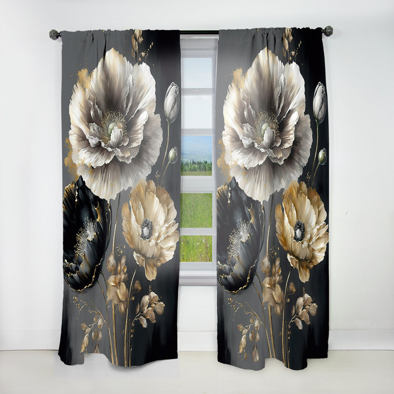 Isoline - Rideau en velours floral - 1 panneau, L 52 po x L 108 po