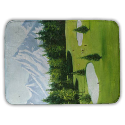 Golf course with mountains view Bath Mat with Non-Slip Backing - Quick Dry Memory Foam Bathroom Rug - Absorbent - Modern Plush Spa-Style - Machine Washable