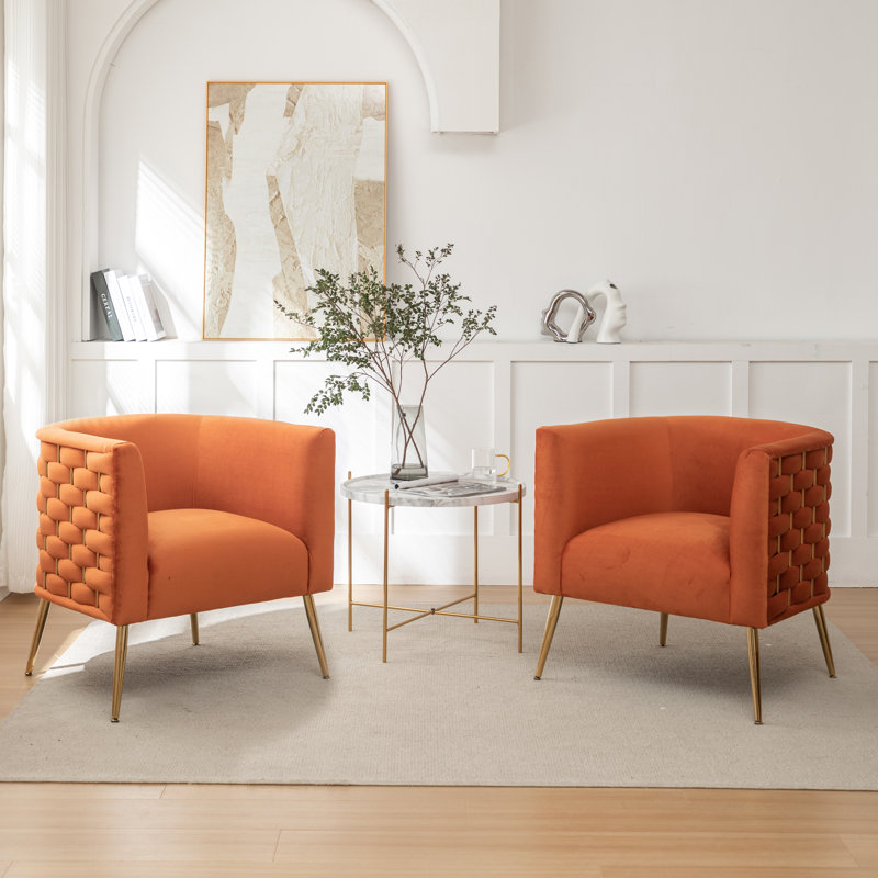 Cristen Velvet Barrel Chair, Orange Velvet, 2