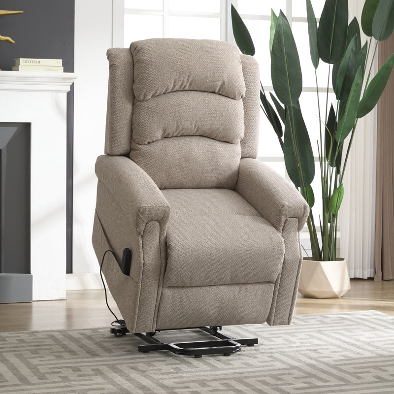 Carnstroan Lift Assist Recliner With Massager, Beige Polyester Twill