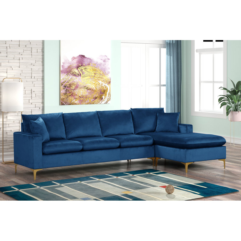 Canapé modulaire 2 pièces Jabo, Velours bleu ambre