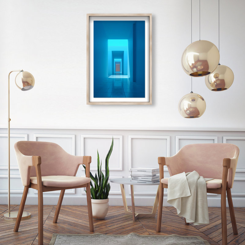 Cerulean Corridor II Shadowbox Abstract Print by Oliver Gal, Black Frame, 10 x 15, 16.5"H x 11.5"W, Natural Oak Shadowbox