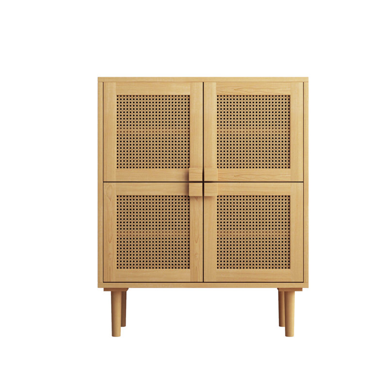 4-Doors Rattan Mesh Storage Cabinet, Shoe Cabinet with Eight Storage Spaces, Natural