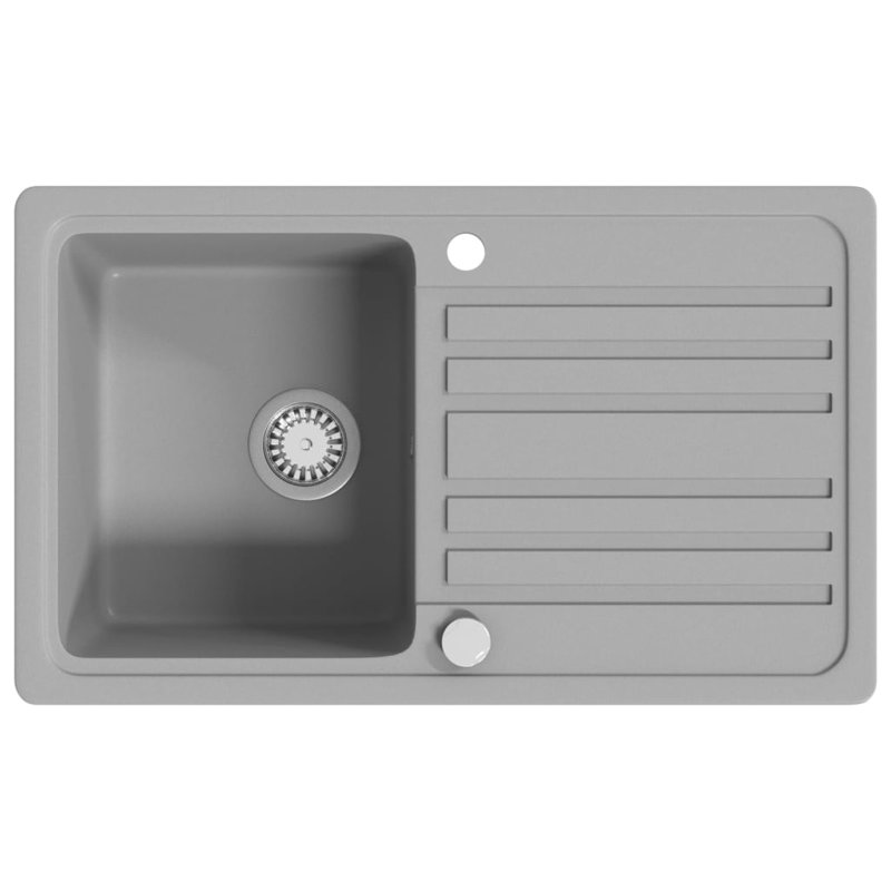 vidaXL Granite Kitchen Sink Single Basin with Drainer Reversible Grey, Gray