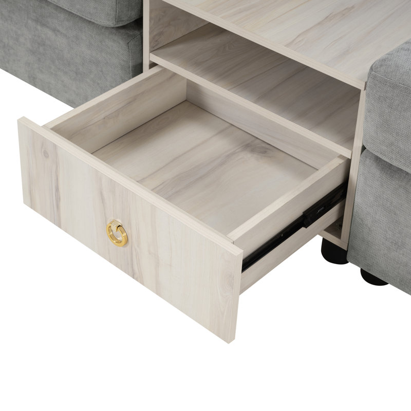 Canapé modulaire de 132,5 po avec accoudoirs de rangement et console centrale pour le salon, Gris