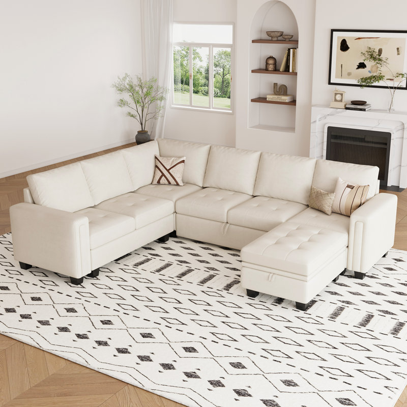 Canapé-lit modulaire en L avec repose-pieds Shavera, Velours beige
