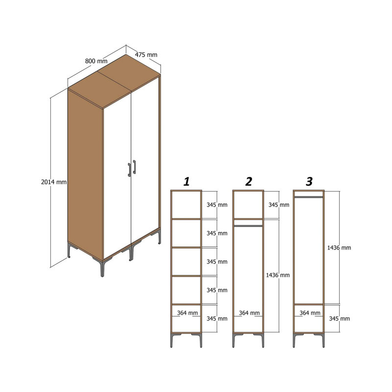 Heathrow Manufactured Wood Wardrobe, Walnut/Anthracite