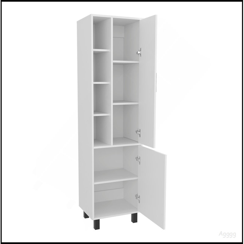 Armoire à linge blanche avec rangement ouvert et 2 portes