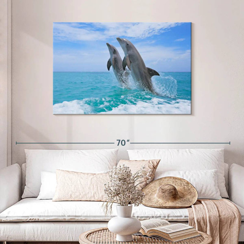 Dolphins Playing At Sea, 30" H x 45" W