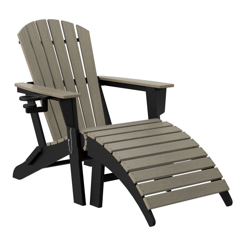 Chaise Adirondack pliante avec repose-pieds, noir, Black/Gray
